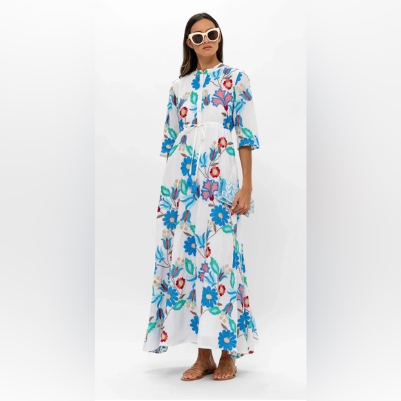 Oliphant Dresses & Skirts - Oliphant White Maxi Dress with Blue and Red Floral Print
